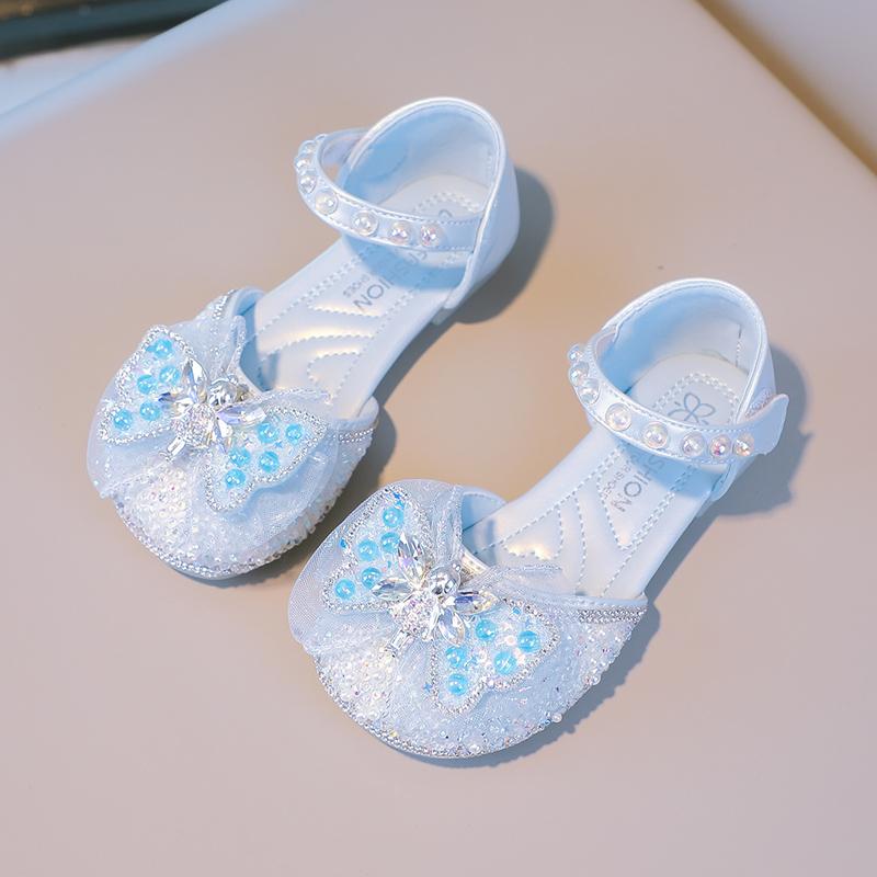 Girls Princess Shoes Mesh Lace Bow Kids Half Sandals Beauty Crystal Fairy Style 2025 New Girls Dance Shoes for Party Wedding