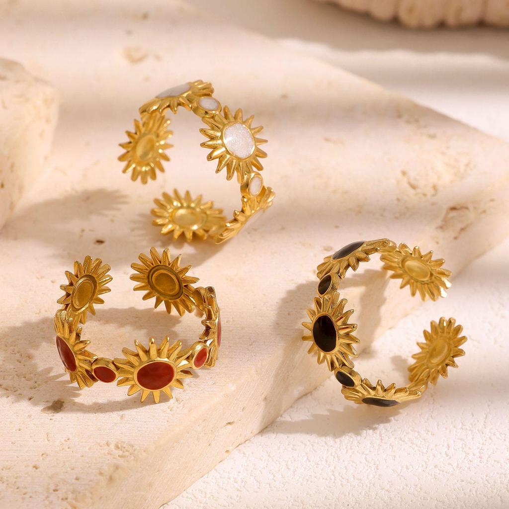European Gold Sun Geometric Ring for Women - Stainless Steel, Irregular Design