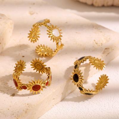 European Gold Sun Geometric Ring for Women - Stainless Steel, Irregular Design