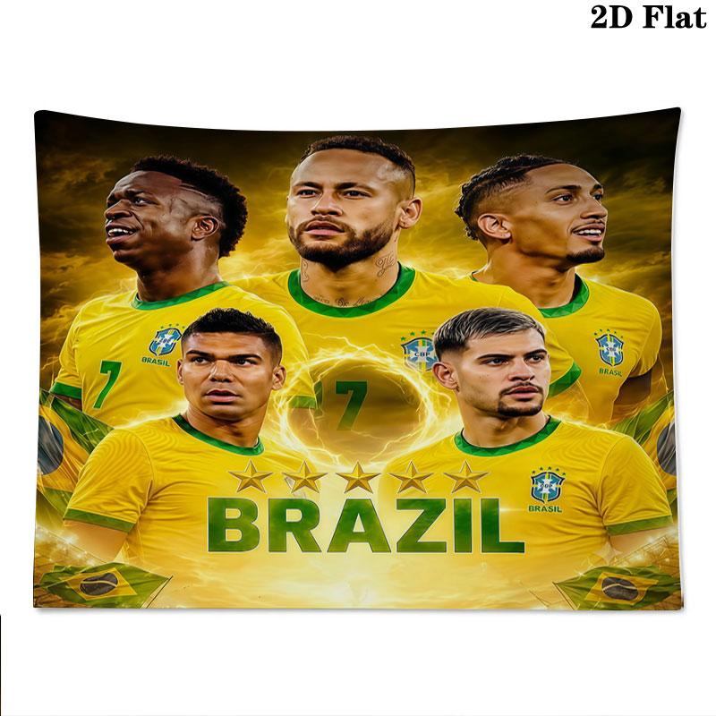 Brazil National Football Team Wall Tapestry Aesthetic Wall Hanging Printed Fabric Blanket Decorative Tapestries for Bedroom Living Room Home Decor