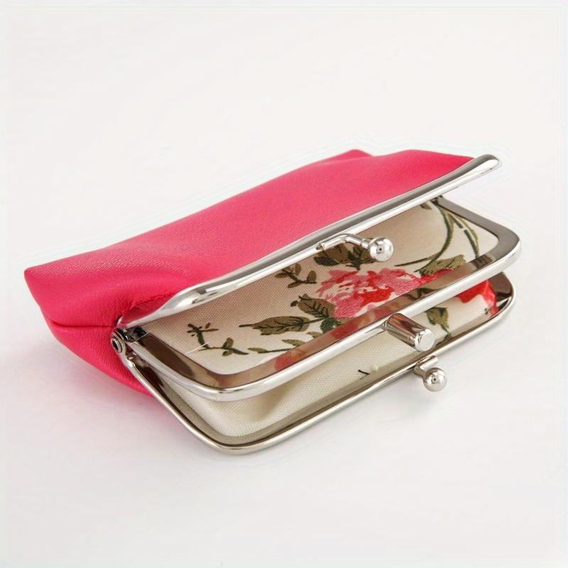 Cute Clip Lock Women's Coin Purse Retro Solid Color Bifold Kiss Lock Small Wallet Simple PU Leather Lipstick Portable Pocket Bag