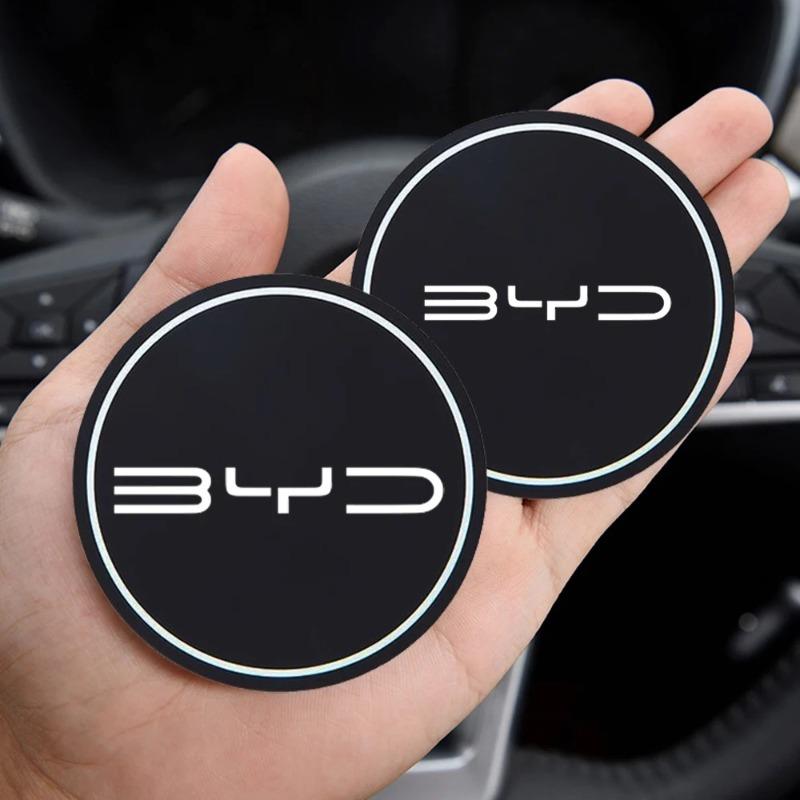 2 Pezzi Tappetino Portabicchieri Auto Serie BYD Decorazione Sottobicchiere in Pelle per BYD Tang Atto3 Yuan Plus Seal Song Dolphin Sealion Shark