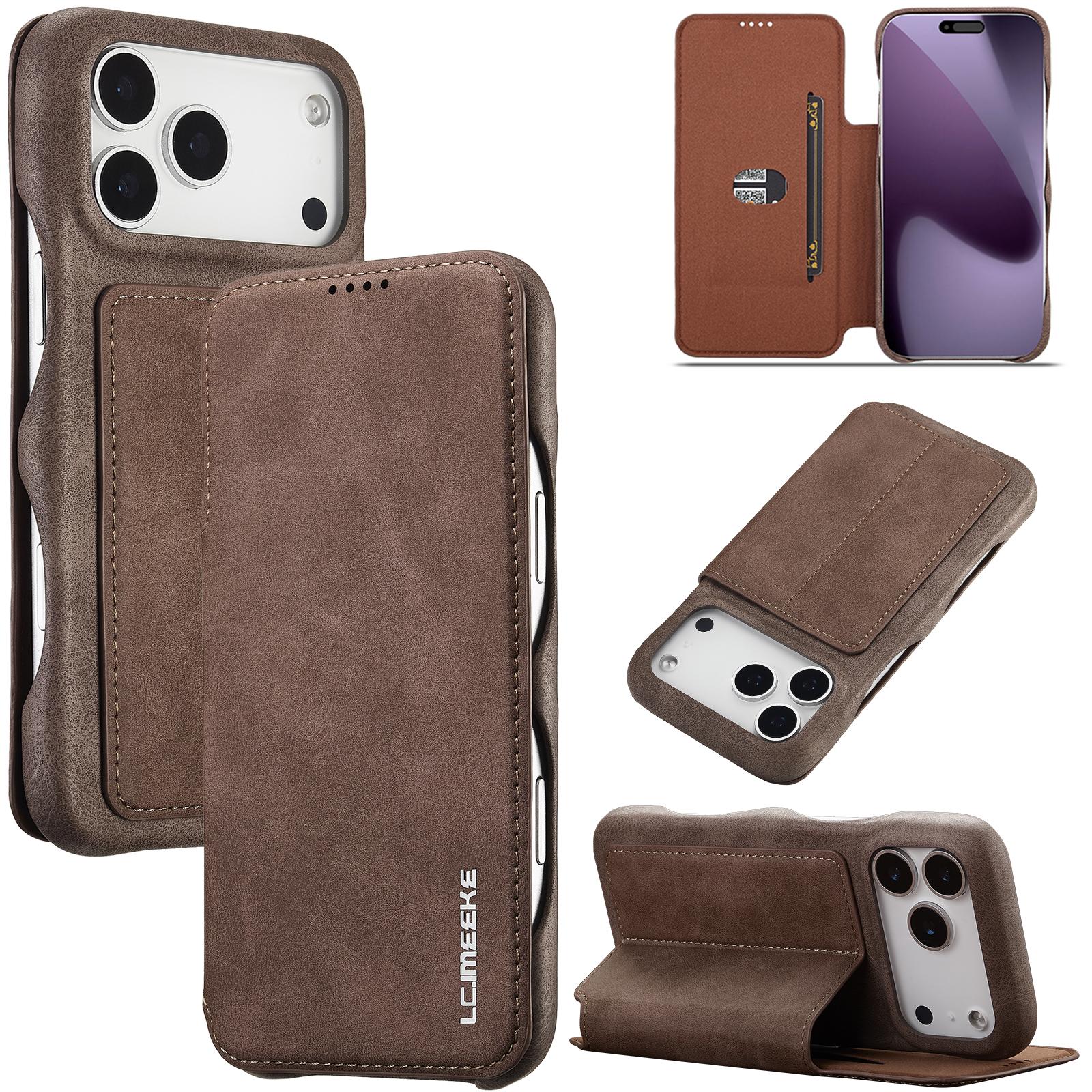 

LC.IMEEKE Fashion Flip Cases For iPhone 17 Pro Max Luxury PU Leather Case Wallet Card Slot Holder Phone Back Cover Protector Skins Shell For iPhone 17 Pro Max кавовий