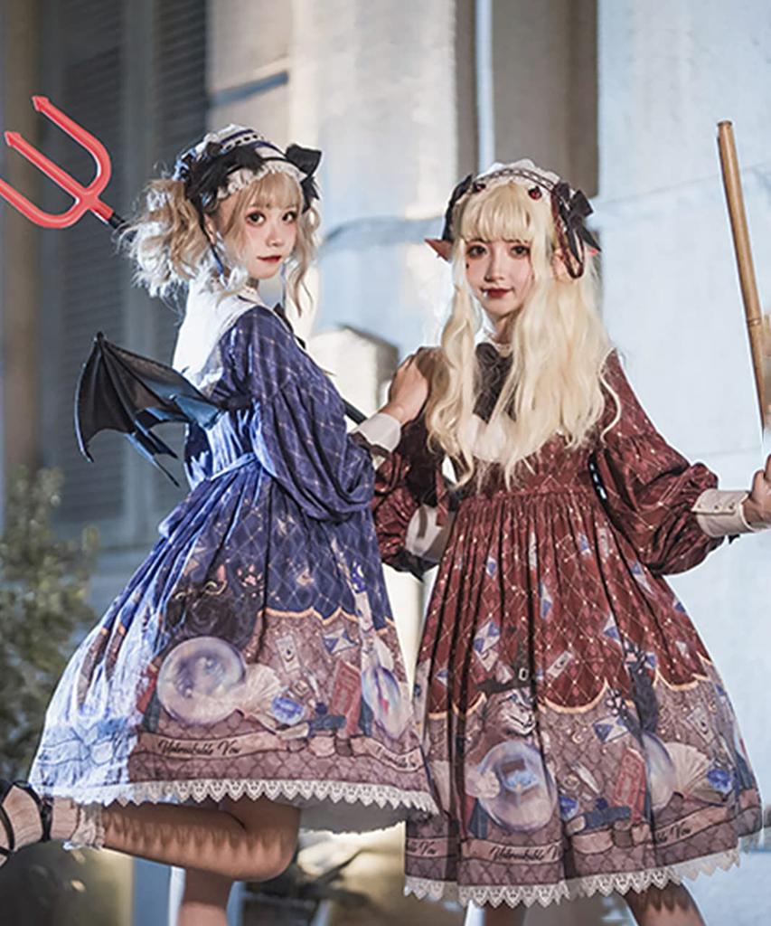 [Milky Time] Lolita Classic Lolita Dress with Mutton Sleeves, Long Sleeves, Magic Crystal, and Cat Design (Navy)