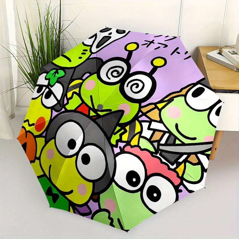 

KEROKEROKEROPPI Automatic Folding Umbrella-Simple 8-Rib Design, Bright Cartoon Pattern, Durable Iron Frame, Suitable For Travel, Outdoor, Be