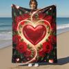 1pc heart roses Outdoor Flannel Blanket Soft Warm All-Season Throw for Sofa Bed Car Camping Office, Cozy Gift Idea1242S