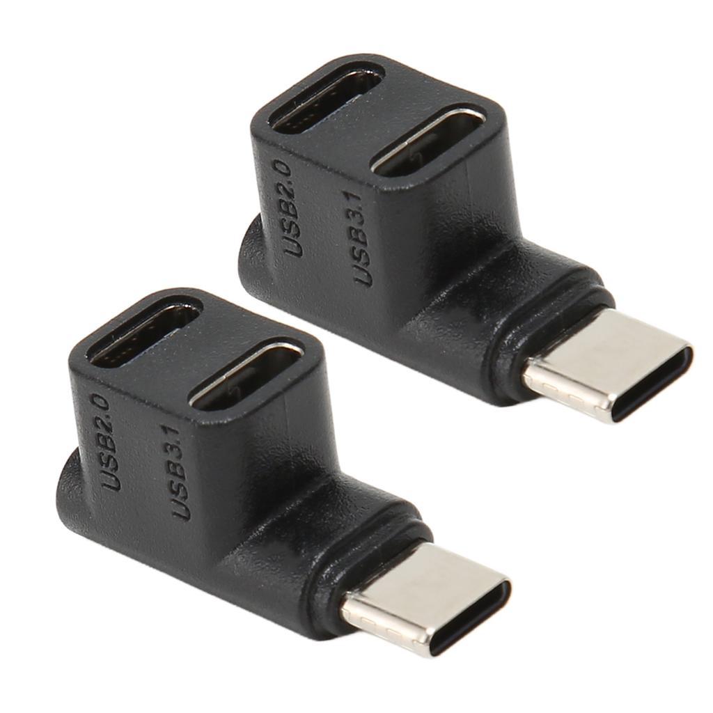2pcs 1 to 2 USB C 3.1 90 Degree Angle Adapter 10Gbps USB 3.1 Type C Male to USBC 3.1 USB C2.0 Dual Female Right Angle