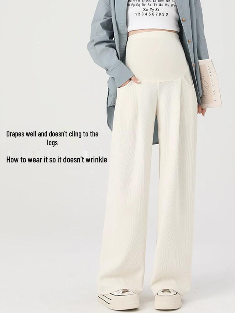 Plus Size Maternity Wide Leg Pants - Spring & Winter Velvet Casual Straight Leg Trousers