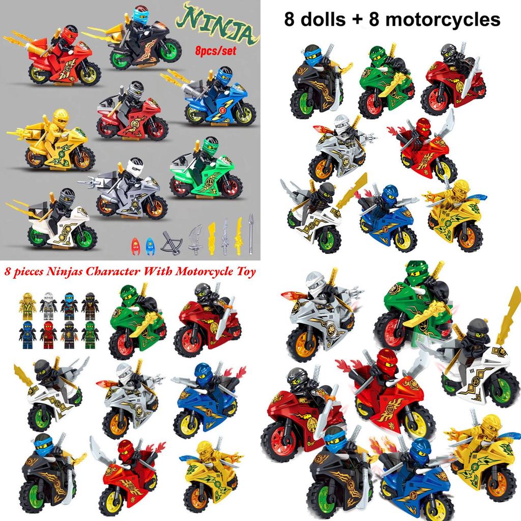 Ninjas Character Motorcycle Toy Set 8 Pieces Creative Brain Building Blocks