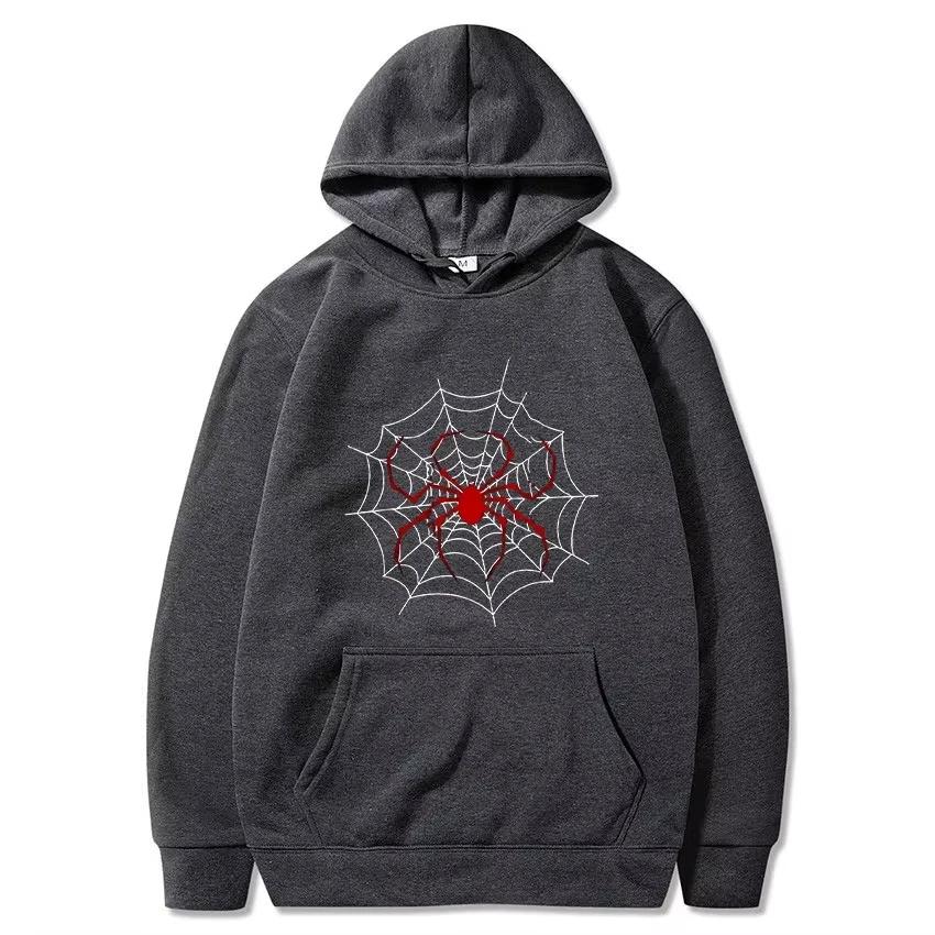 Red Spider Print Hoodie Men's Autumn and Winter Street Fashion Daily Versatile Hoodie Loose Hooded Sweatshirt Fashion