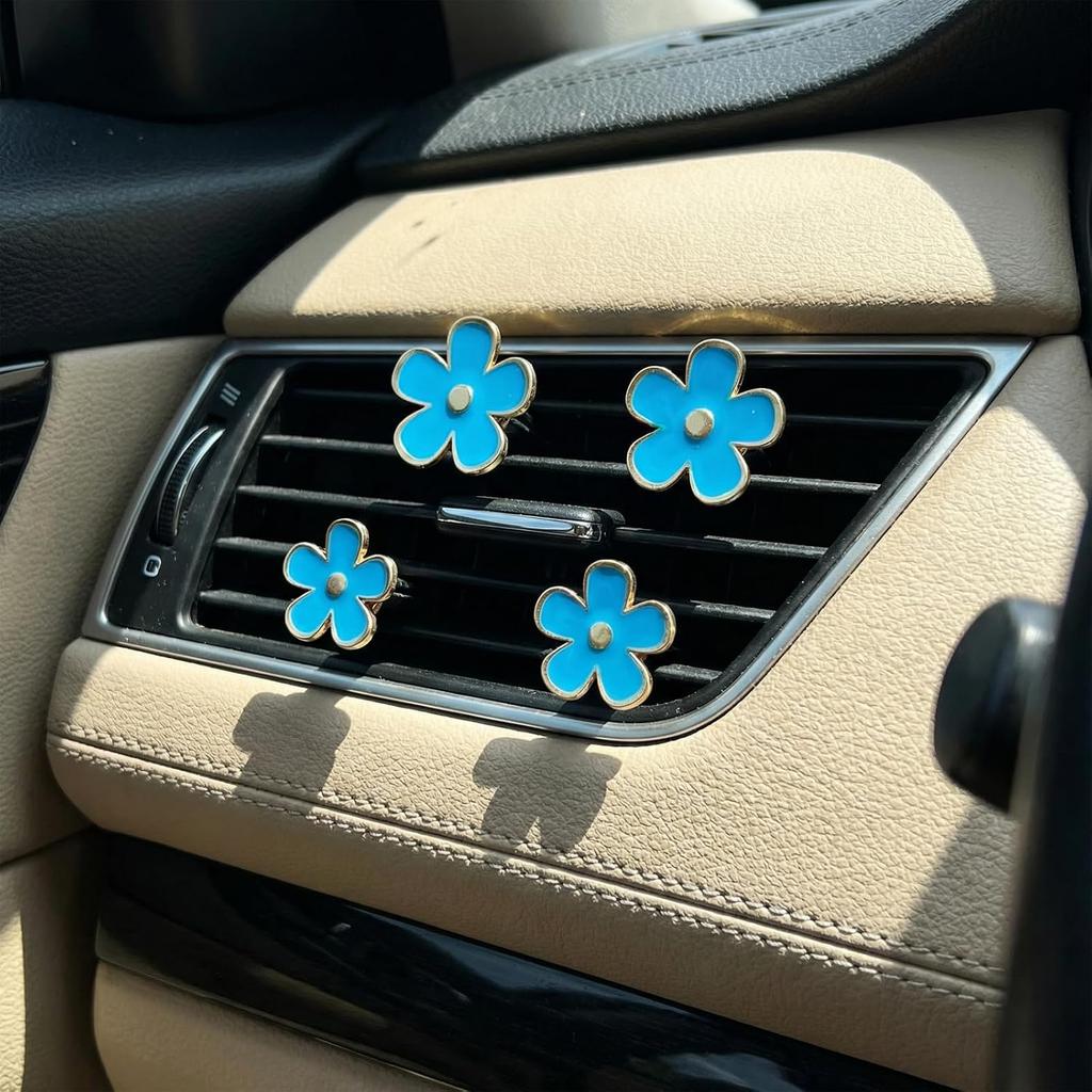 8PCS Flower Vent Clips for Car, Daisy Air Freshener Clip Cute Blue Flower Conditioning Outlet Clip Decorations Interior Decor Accessories for Women