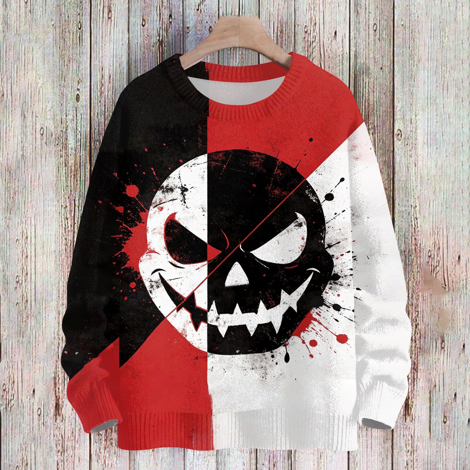 Women s Long Sleeve Halloween Print Sweater, Casual Round Neck Knit Top M