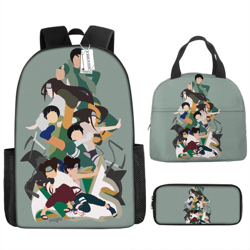 Naruto Shippuden Elementary and Secondary School School Bag Large Capacity Campus Backpack Lunch Bag Pencil Bag Three-piece Set