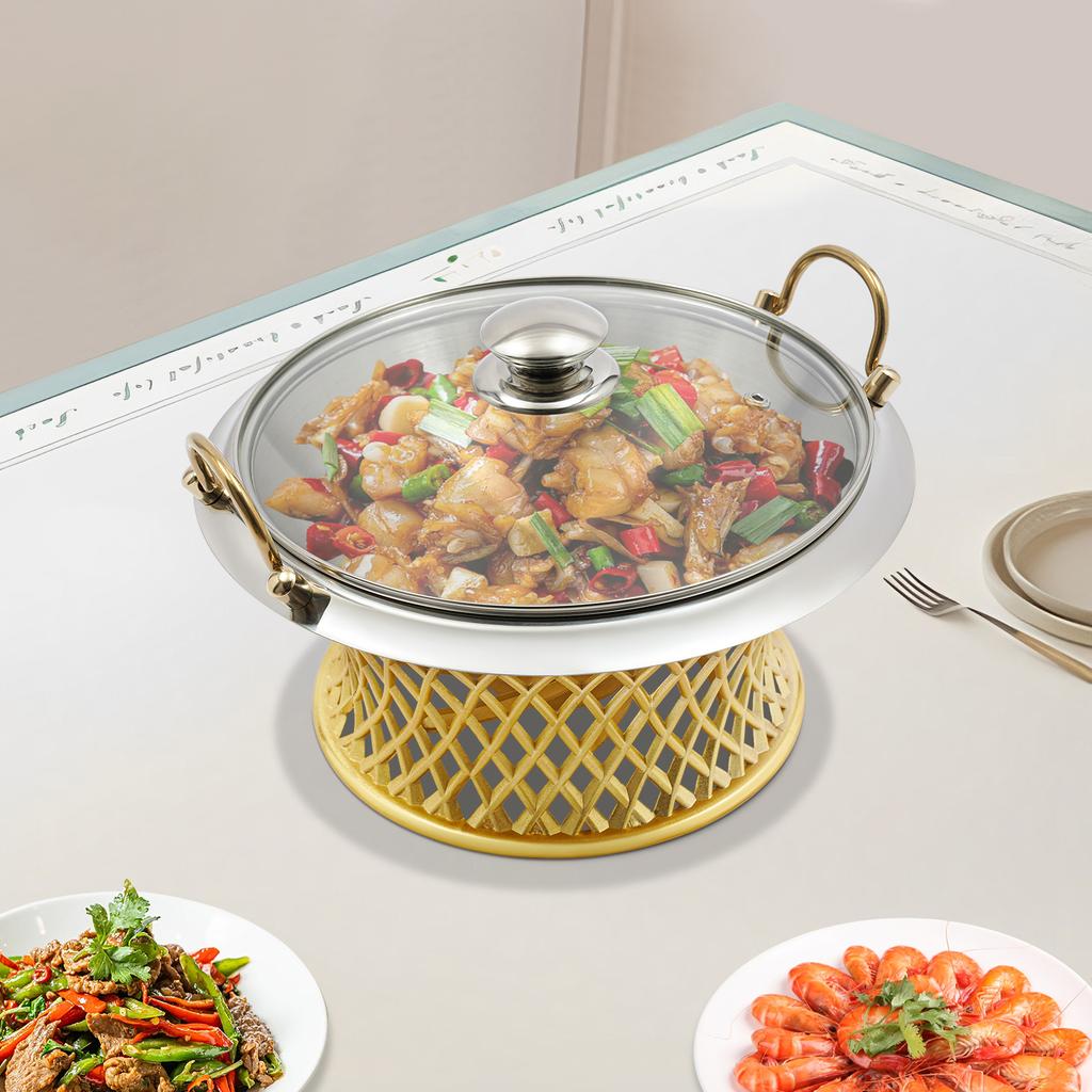 24cm/9.45in Buffet Chafing Dish, Round Chafing Dish, Chafing Dish with Lid Food Pan For Families, Cafeterias, Company Parties