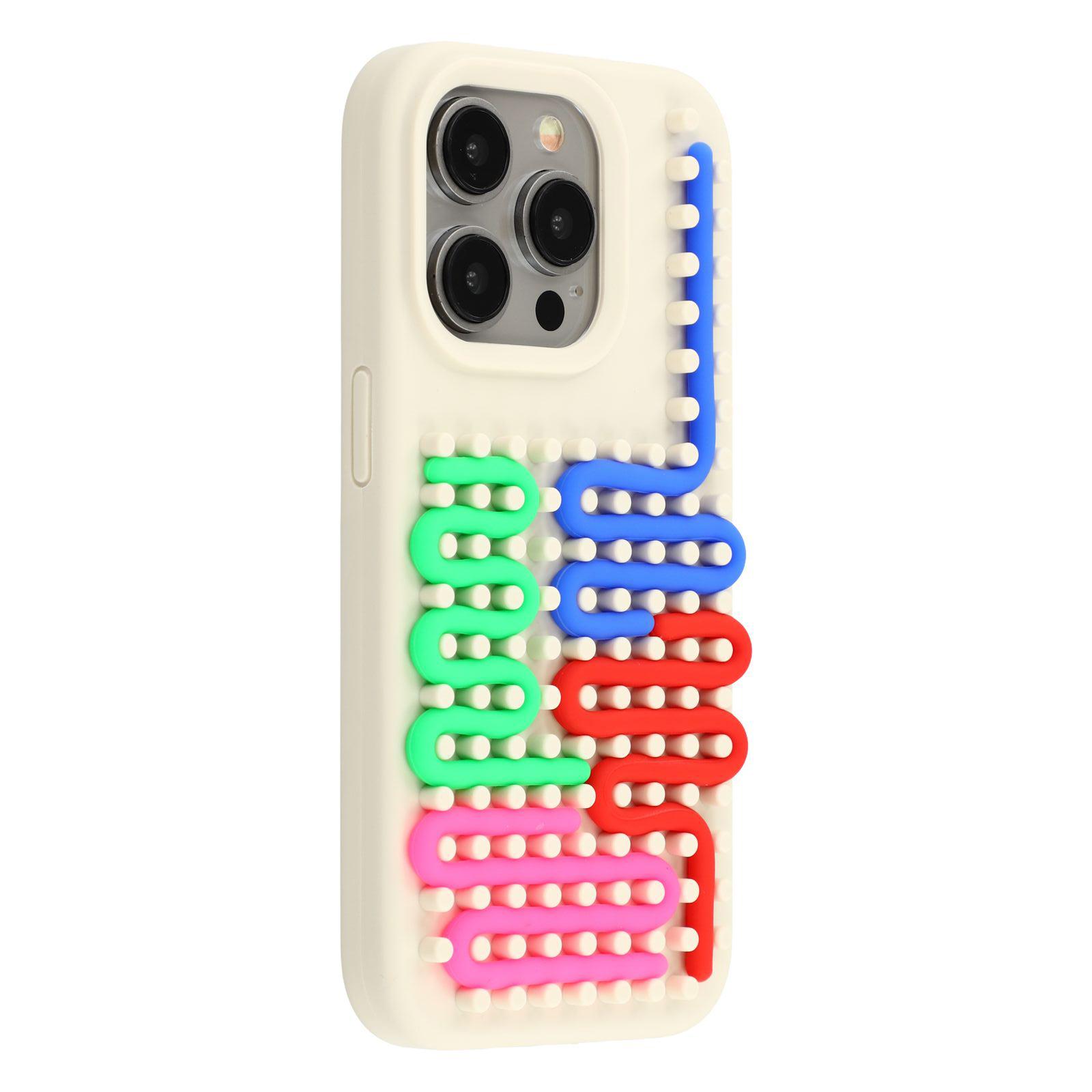 

For iPhone 15 Pro Case 3D Stress Relief DIY Colorful Bar Silicone + PC Phone Cover Dots Design E