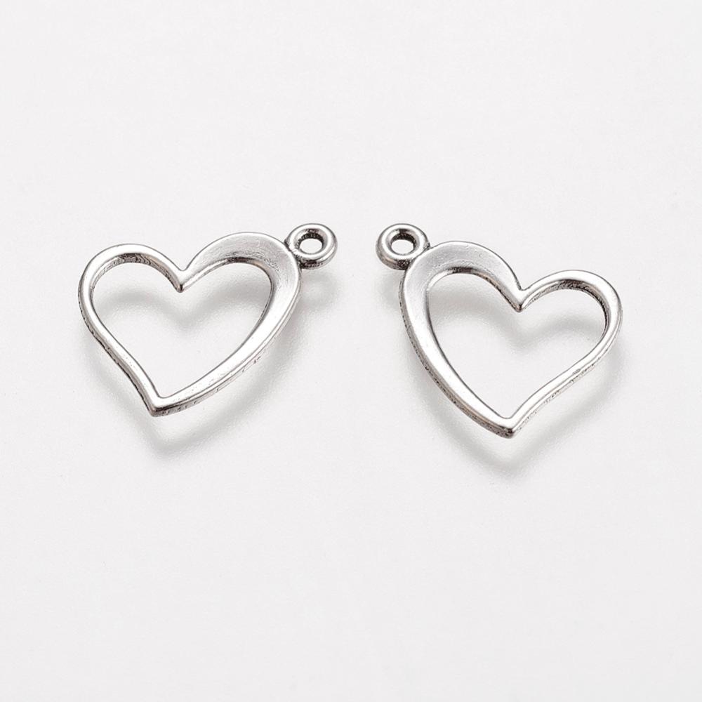 50pcs Tibetan Style Pendants Lead Free Heart Antique Silver 13x15x1mm Hole: 1.5mm