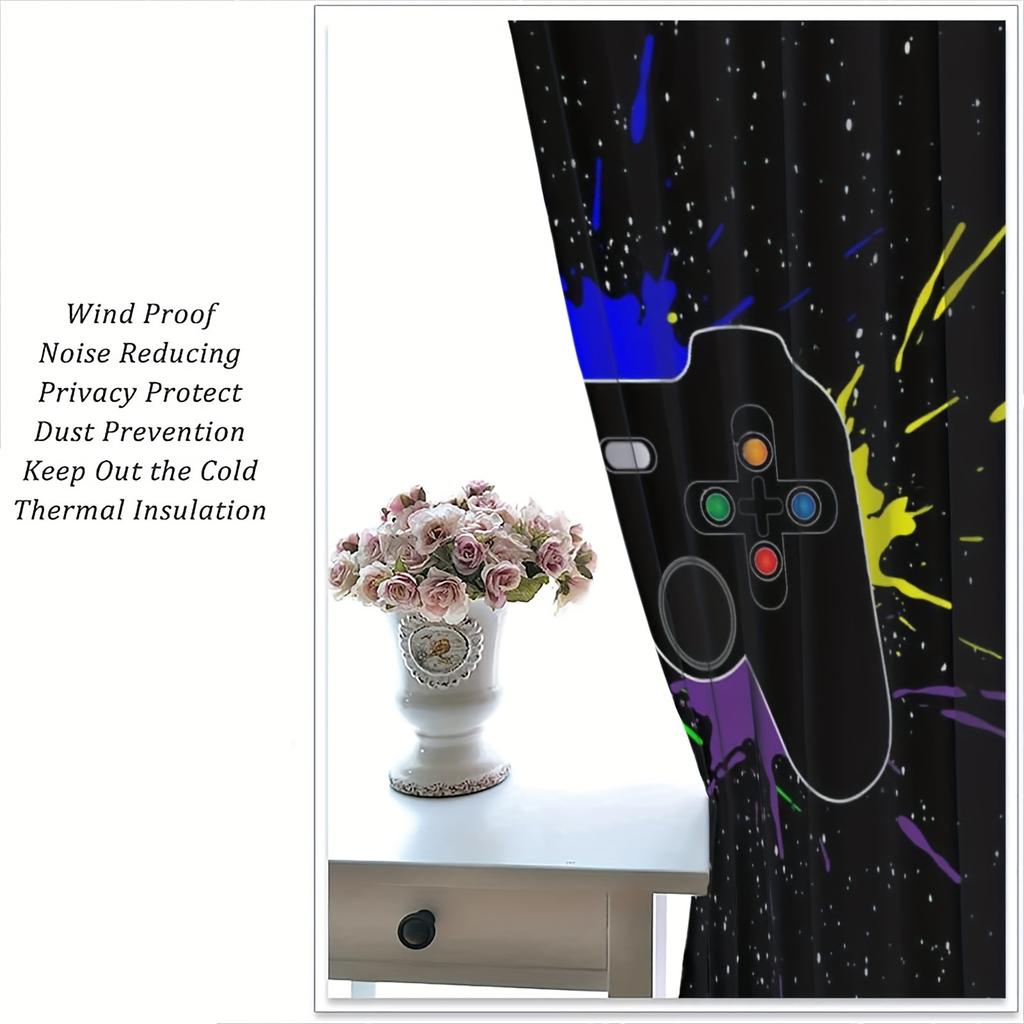 2pcs PS5 Gamepad Curtains for Boys Girls 3D Color Gaming Curtain Kids Gaming Console Game Room Window Drapes Decor.