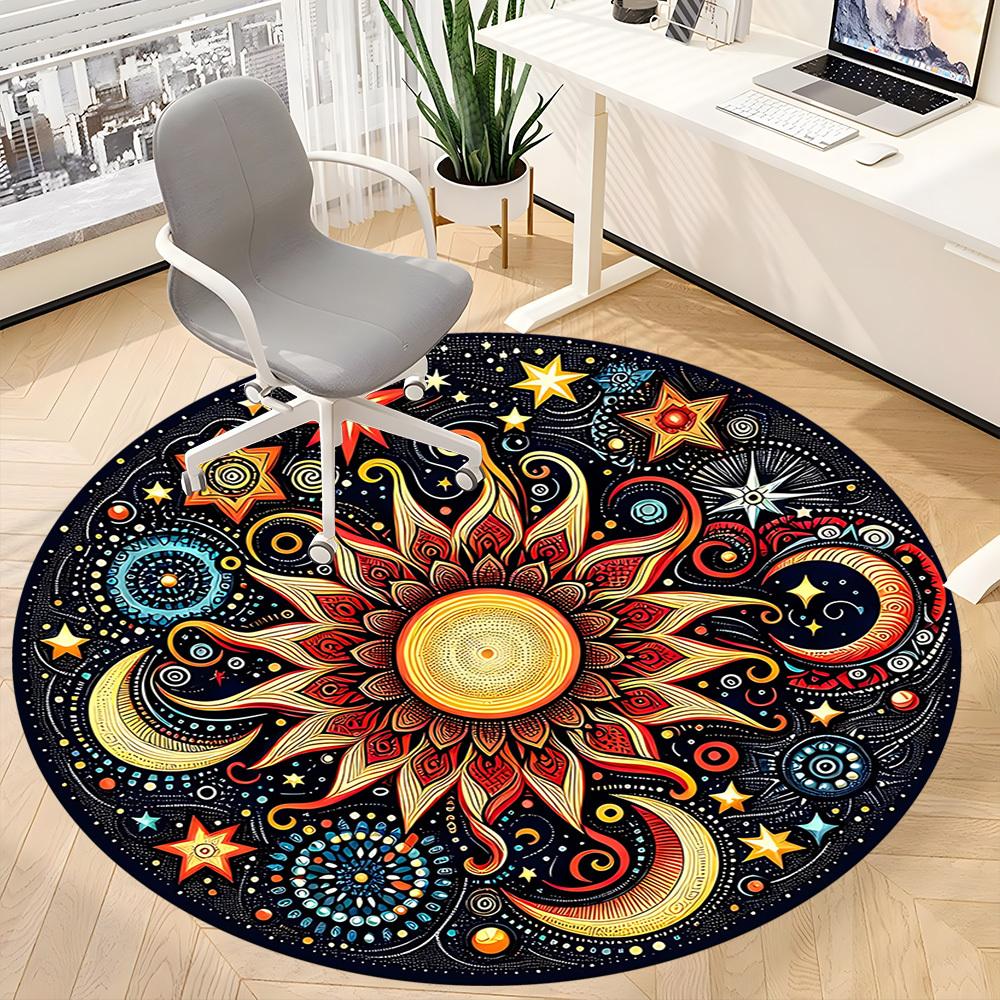 1pc Celestial Mandala Chair Carpet for Office - Indoor Non-Slip Washable Polyester Fiber Carpet, Soft Comfortable Mat For Office Yy250928043
