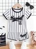 Ensemble 2 pièces pour tout-petits garçons, style baseball cool avec impression 65, Vêtements décontractés rayés d'été pour enfants, Parfait pour les jeux et l'extérieur