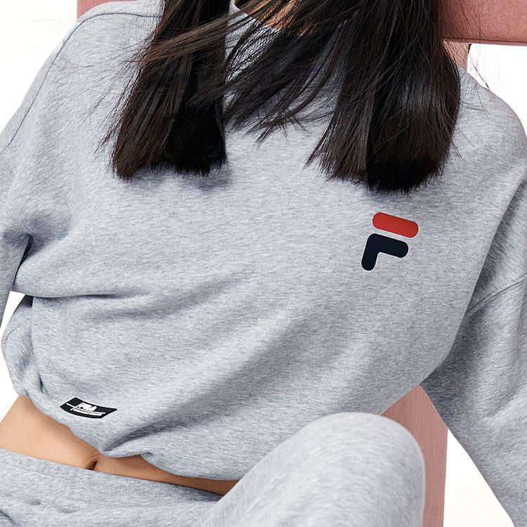 Fila Logo Print Half High Neck Sports Crop Sweatshirt Women Sweatshirt Gray F11W149215F-MG