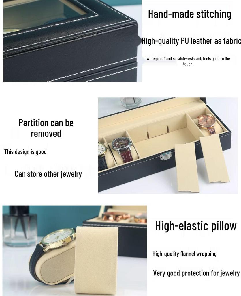 Leren Displaykast voor Horloges en Sieraden met Meerdere Sleuven en Dakraam