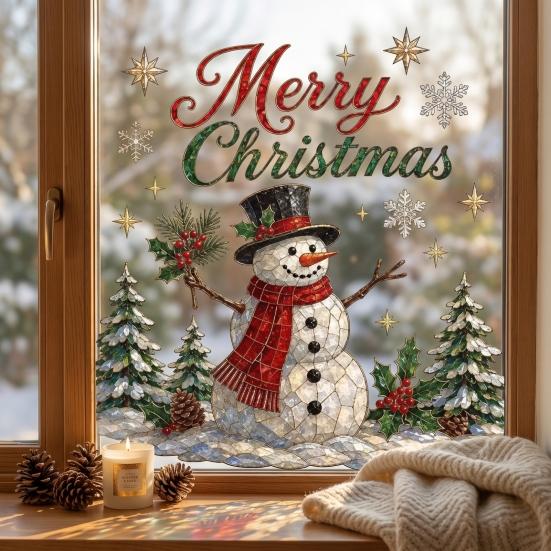 Holiday Home Ornaments Christmas Window Clings, Removable PVC Decals, Snowy Festive Glass Clings Stickers for Party And Store Decorations Easy