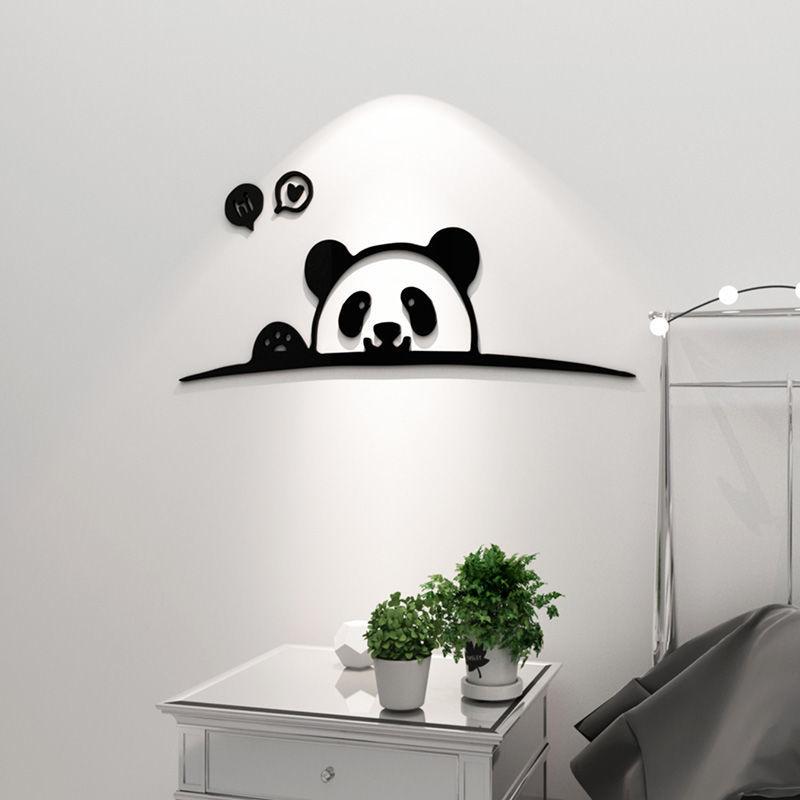 Creative Cute Cartoon Panda 3D Wall Stickers Acrylic Self-adhesive Stickers Bedroom Bedside Wall Decals DIY Wallpaper Wall Decor