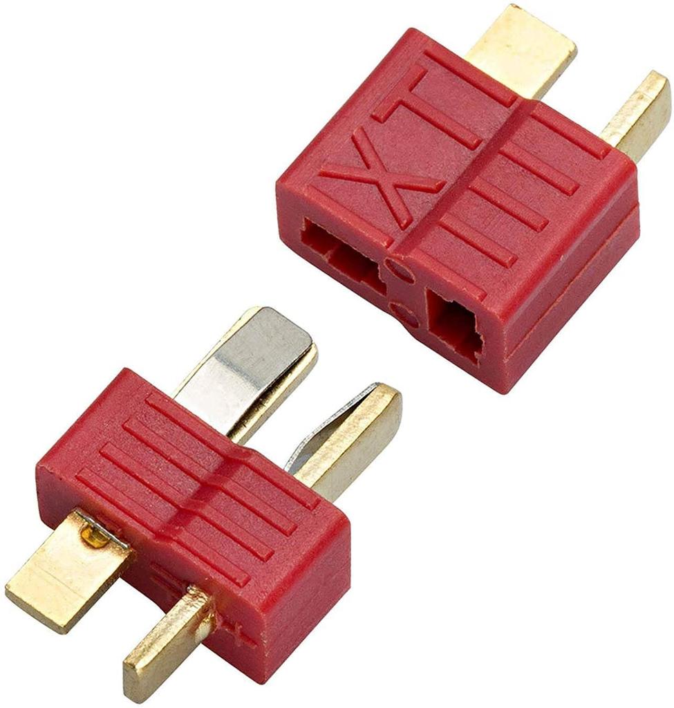 5 Pairs T-Plug Male and Female Connectors | 2-Pin Gold Adapter for LiPo Battery 300mAh | Compatible with WLtoys 144001 | Red Plastic Housing