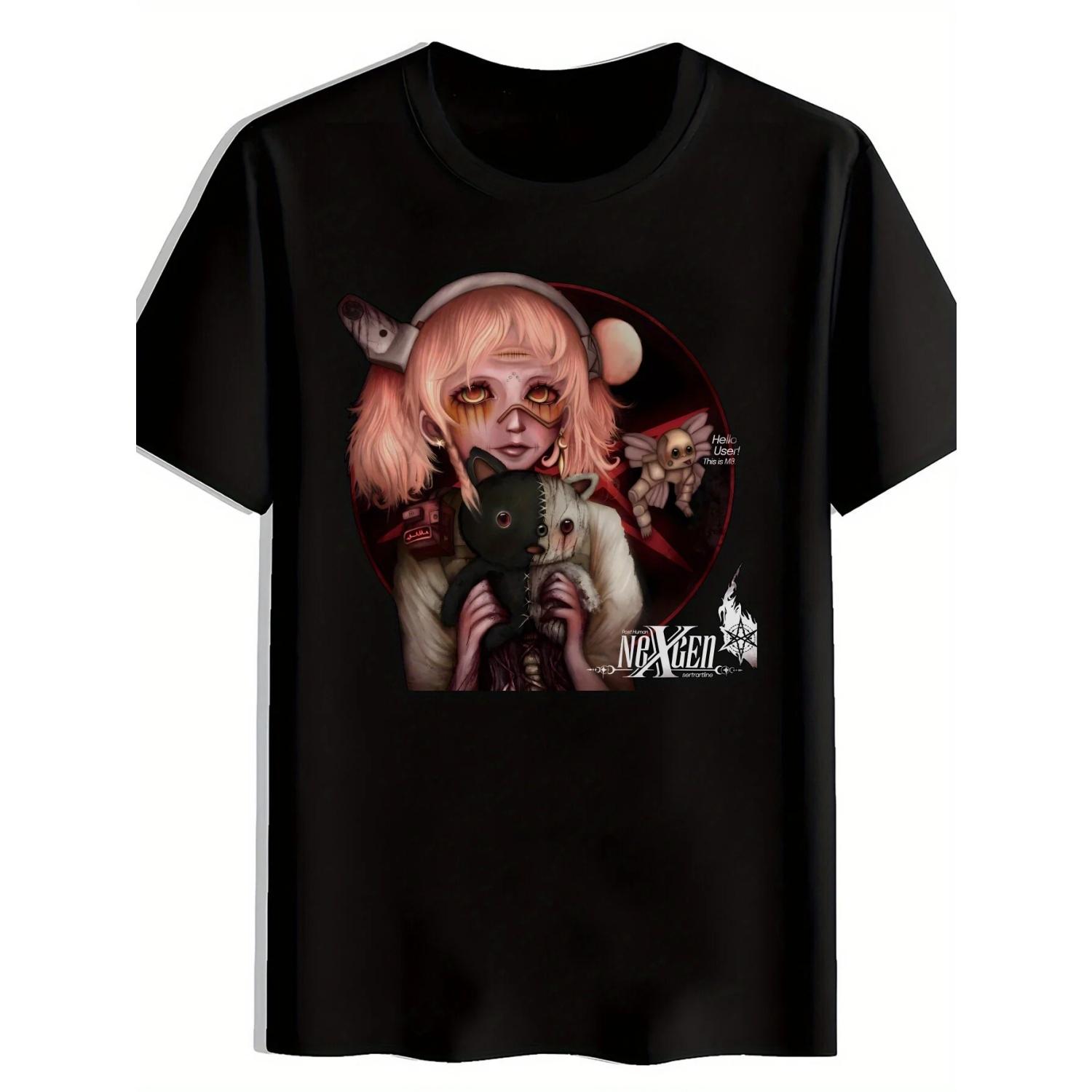 Men s Black Post Human Future Generation Art Printed T-shirt - Futuristic Character Design for Street, Fitness, Outdoor Wear S чёрный