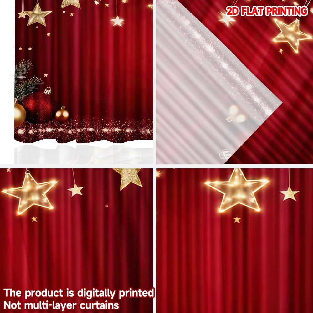 2D Flat Printing 2pcs Window Treatment Curtains Christmas Red Christmas Digital Printed Polyester Drapes Family Party for Po
