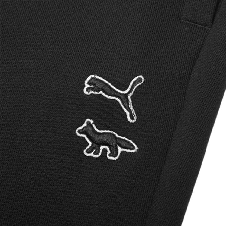 Puma X Maison Kitsune Embroidered Solid Color Knit Casual Pants Men Bottoms Black 532326-01