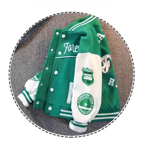 Veste de baseball printemps-automne, vêtements noirs et verts pour adolescents, manteaux matelassés en coton, veste bombardier pour enfants, vestes pour petits enfants, filles et garçons