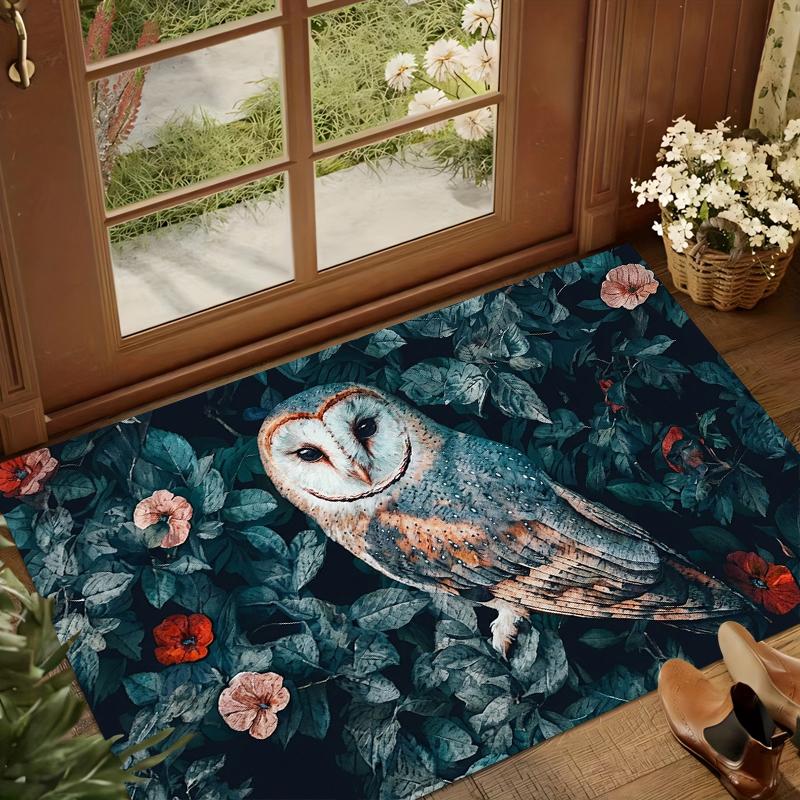 Dark Mystical Forest Area Rug Barn Owl Carpet Non-Slip Washable Floormat Doormat for Bedroom Living Room Entryway Retro Style