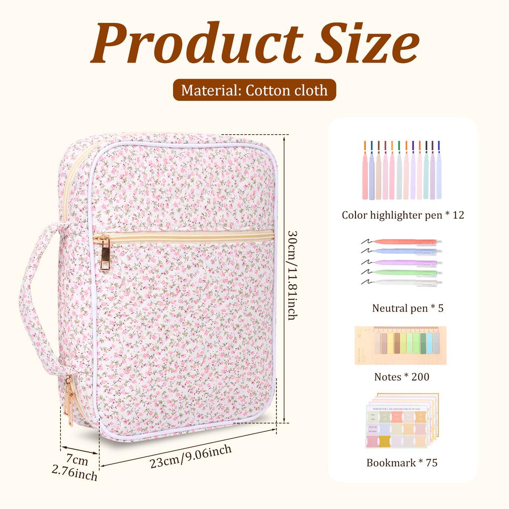 Bible Cover Case Portable Cotton Bible Tote Bags with Handle Multi-purpose Study Accessory Kit Book Storage Bag for Travel Study