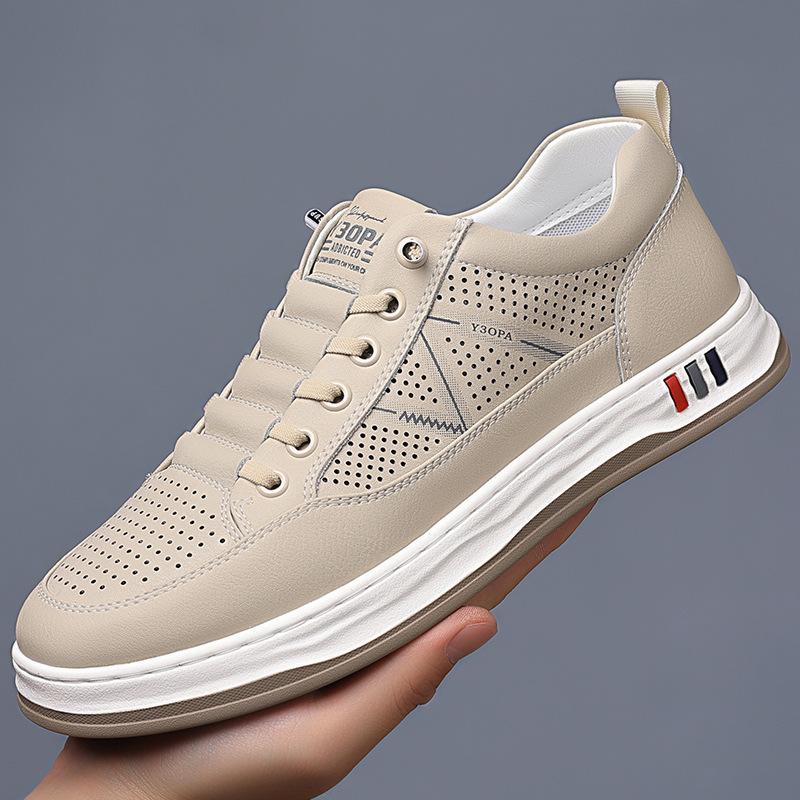 Summer new men's sandals hollow breathable leather hole shoes white shoes casual men's single shoes
