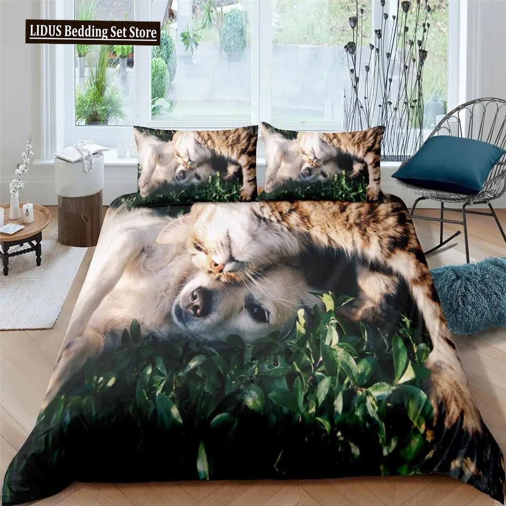 Cat Duvet Cover Set Pet Cats Pattern Twin Bedding Set Cute Kitten For Boys Polyester Mysterious Black Cat King Size Quilt Cover