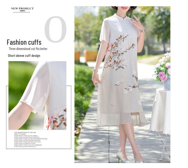 Chinesischer Stil Chiffon Qipao Kleid: Sommer-Zweiteiler-Look für Frauen mittleren Alters & ältere Frauen