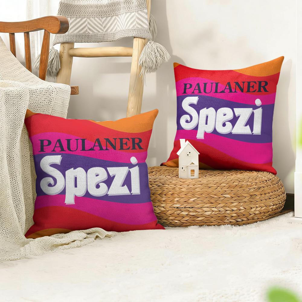 PPaulaner Spezi Logo Cushion Cover Natural Linen Organic Fabric DoubleSided Printing Sofa Home Decor Gift Pillow Case