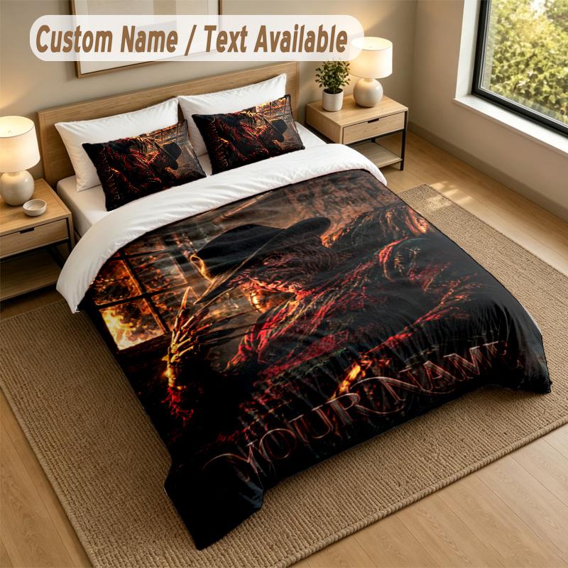 3Pcs Bedding Set Custom Name Text, 1 Sheet 2 Pillowcases Home Bed DecorA Nightmare On Elm Street Freddy Krueger