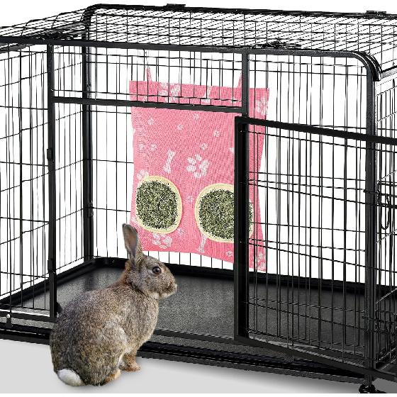 UP 3Pcs Hay Bag for Rabbits - 2-Hole Guinea Pig Hanging Hay Feeder for Rabbits, Chinchillas, Hamsters & Small Pets