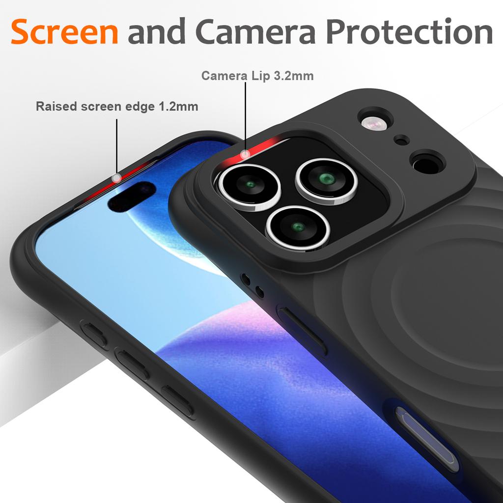 For iPhone 17 Pro Max Case Compatible with MagSafe Ripple Texture Liquid Silicone Protective Cover with Strap