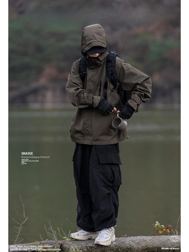 Herren Schwarze Kapuzen-Winddichte Wasserdichte Outdoor-Arbeitsjacke für Herbst/Winter