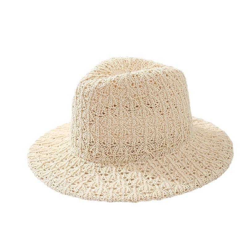 Outdoor spring and summer new sunscreen sun hat big brim sunshade bucket hat sunscreen women's knitted hat hollow jazz straw hat