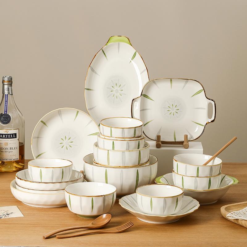 Dishes And Dishes Set Household Underglaze Color Simple Dishes And Tableware 2024 Dishes And Chopsticks Plates And Dishes Combination White Porcelain