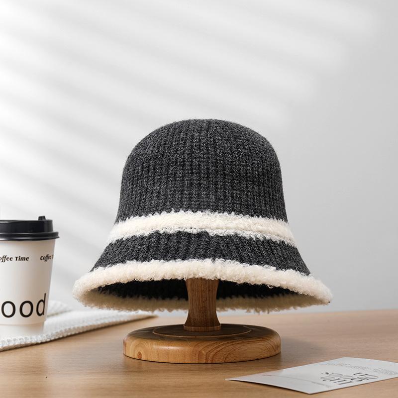 

1pc Color Blocking Blend Bucket Hat,Women Fluffy Fisherman Warm Kint Cap for Autumn/Winter,Suitable for Daily Commuting Travel One Size серый