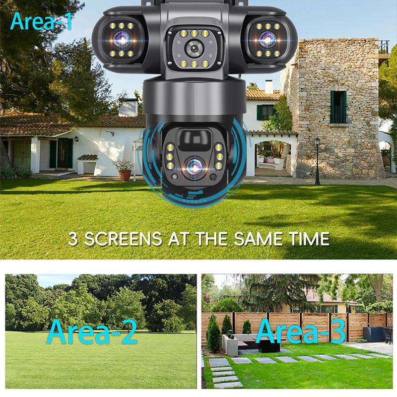 4G Solar WiFi Three-Lens Surveillance Camera with Remote Access