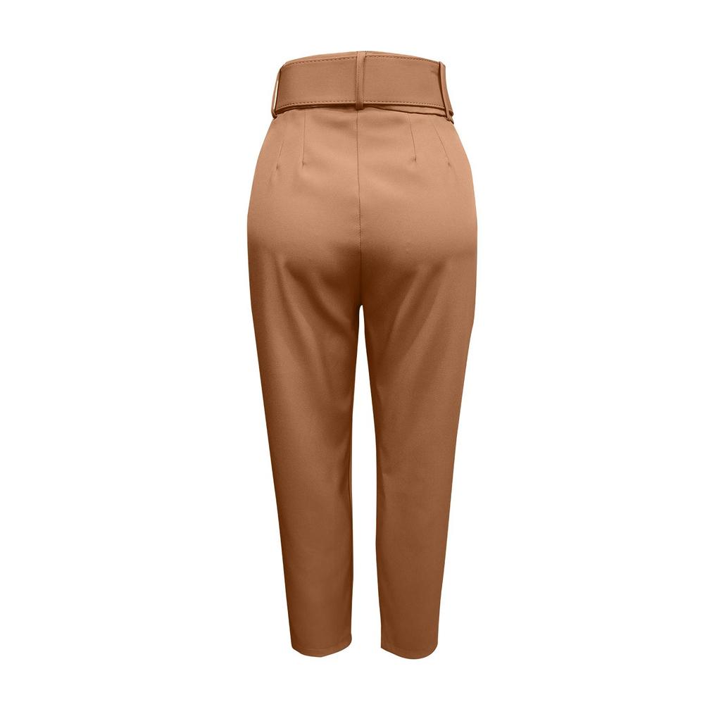 Damen Farbe Lässige Hosen Mikroelastisch Schlanke Passform Gürtel Verziert Gerade Bein Anzug Neun-Punkt Hosen