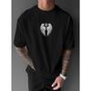 European Size Gothic Chain Wing Print T-Shirt - Gothic Wing Crew Neck Tee, Breathable  Fiber, Slightly Dropped Shoulder Fit, Machine Washable
