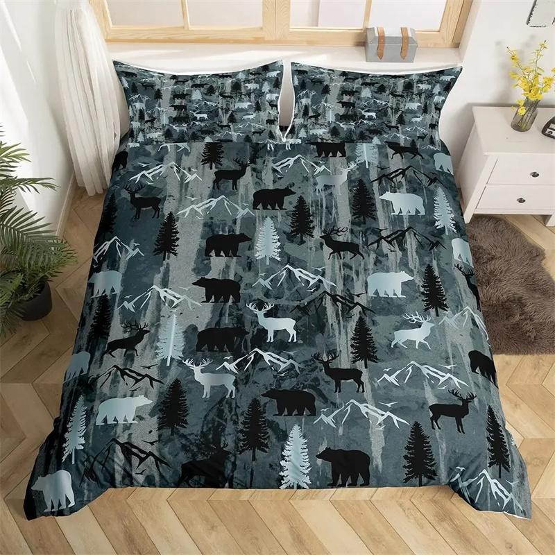 Sunset Wildlife Deer Duvet Cover Elk Giraffe Bedding Set Animal Theme Comforter Cover Full King For Teen Boys Girl Bedroom Decor
