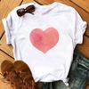 Summer Casual Top Female T-Shirts Romantic Heart Pattern Print Tshirt Harajuku Leisure O-Neck Plus Size Streetwear Lady Clothes